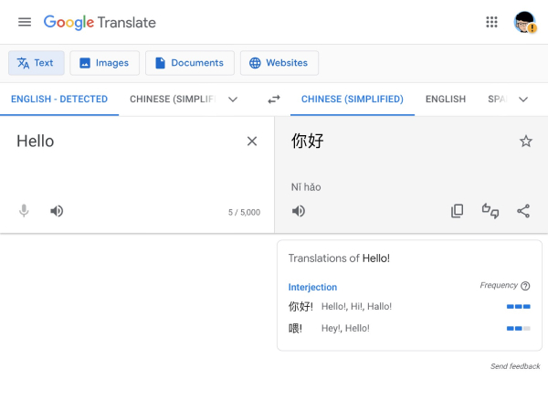 Google翻译 页面预览
